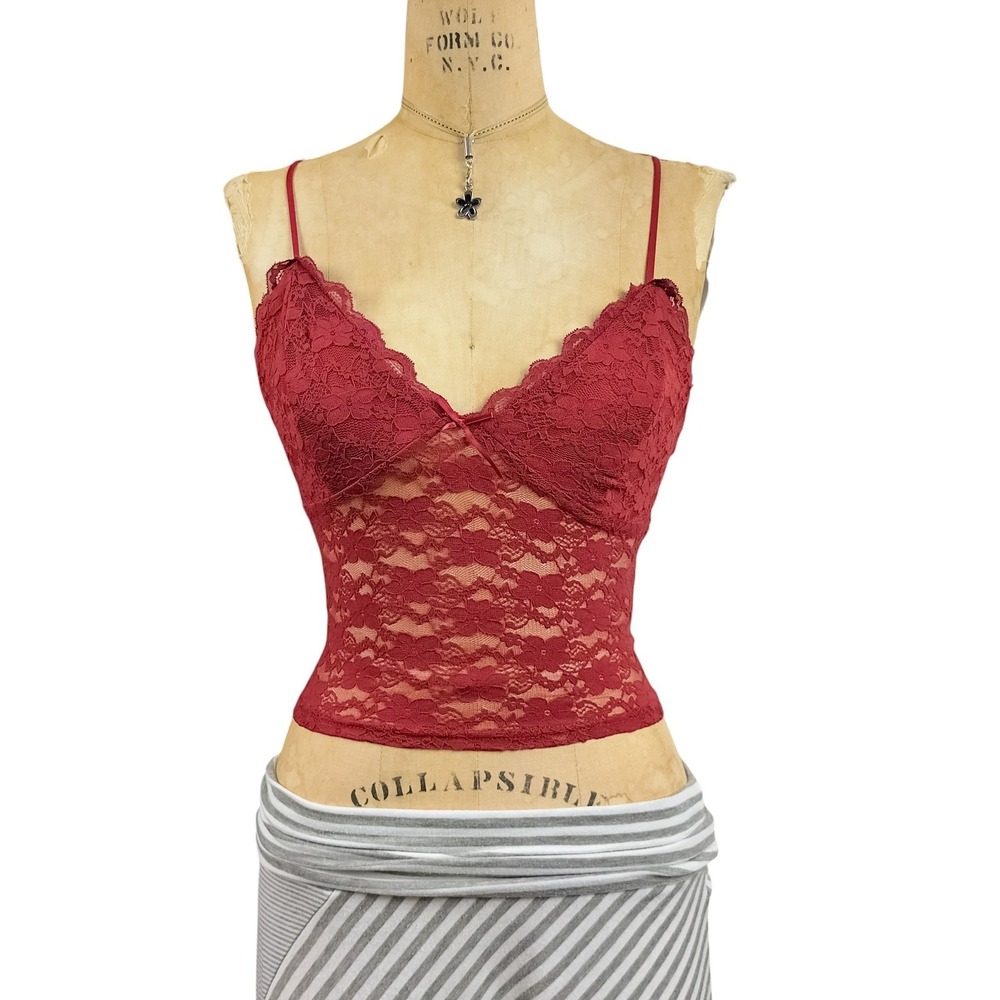 Y2K Dark Romantic Lace Cami Top Sheer Floral V-Neck Gothic Coquette